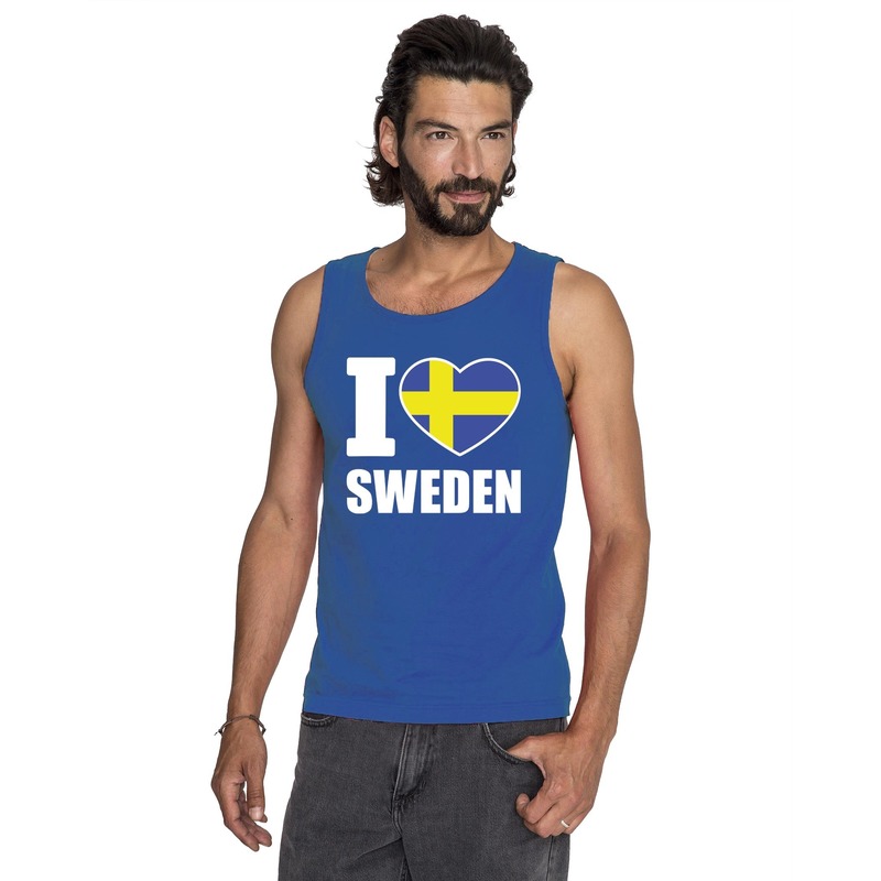 Blauw I love Zweden fan singlet shirt- tanktop heren