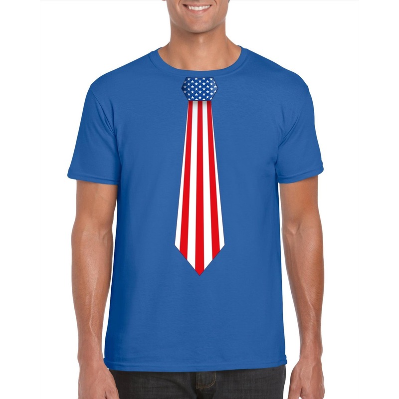 Blauw t-shirt met Amerika vlag stropdas heren