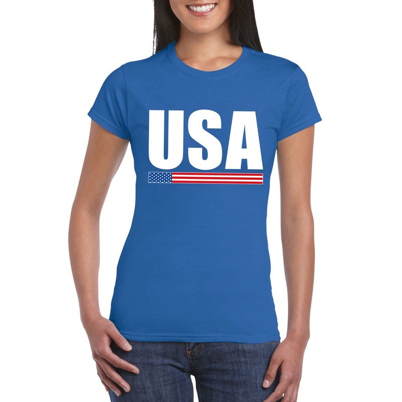 Blauw USA supporter t-shirt voor dames