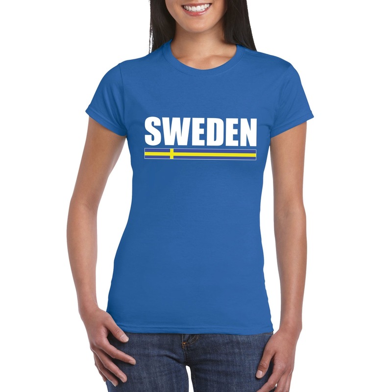 Blauw Zweden supporter t-shirt voor dames