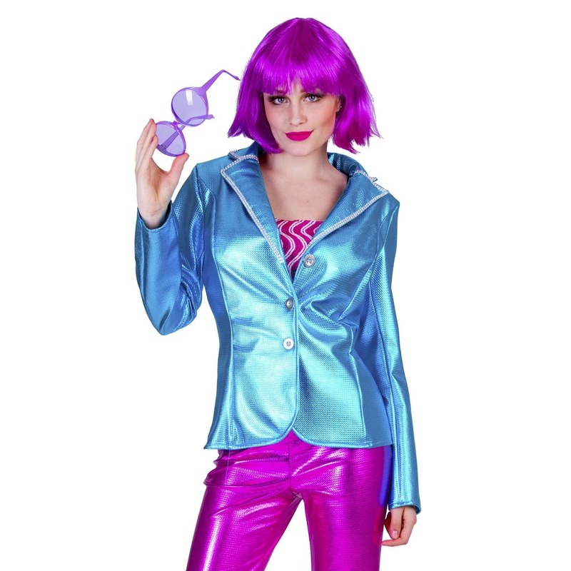Blauwe 70s disco verkleedkleding jasje voor dames