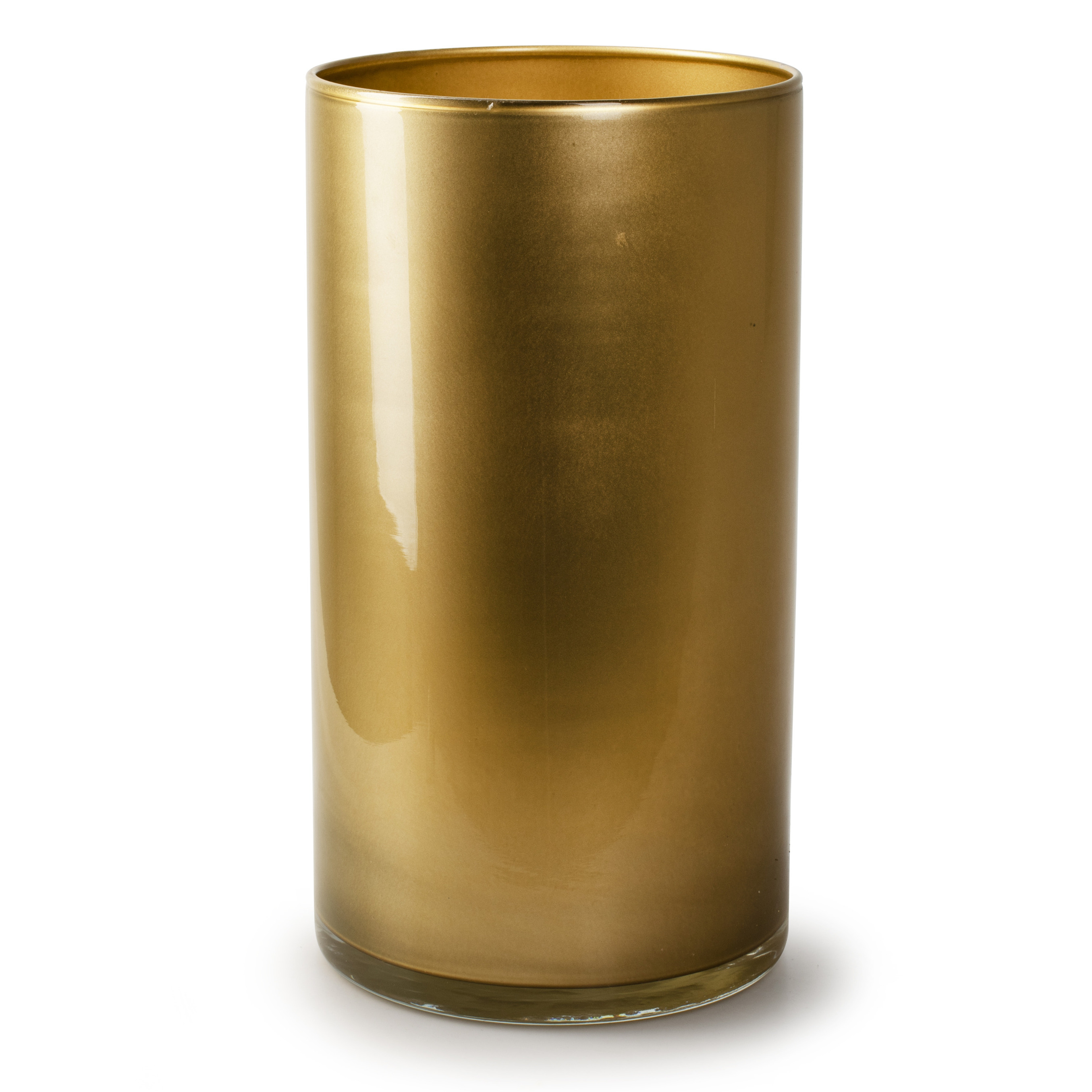 Bloemenvaas cilinder model glas metallic goud H30 x D15 cm