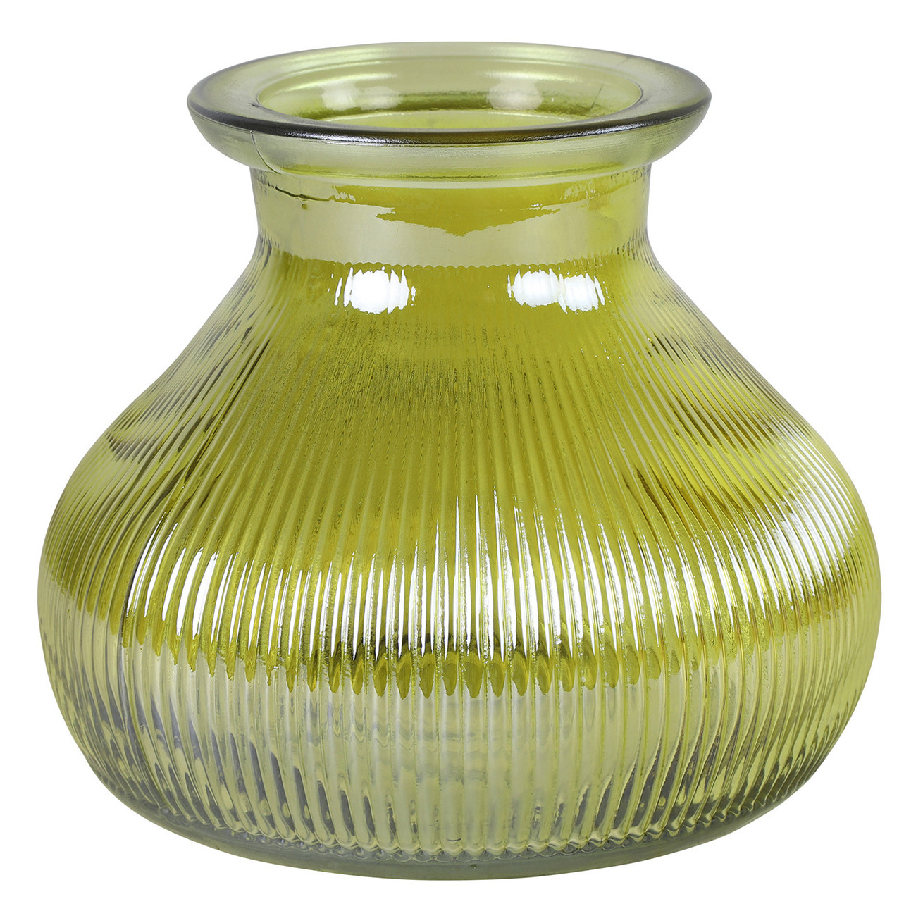 Bloemenvaas geel-transparant glas H12 x D15 cm