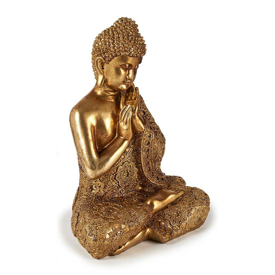 Boeddha beeld polyresin goud zittend 33 cm voor binnen
