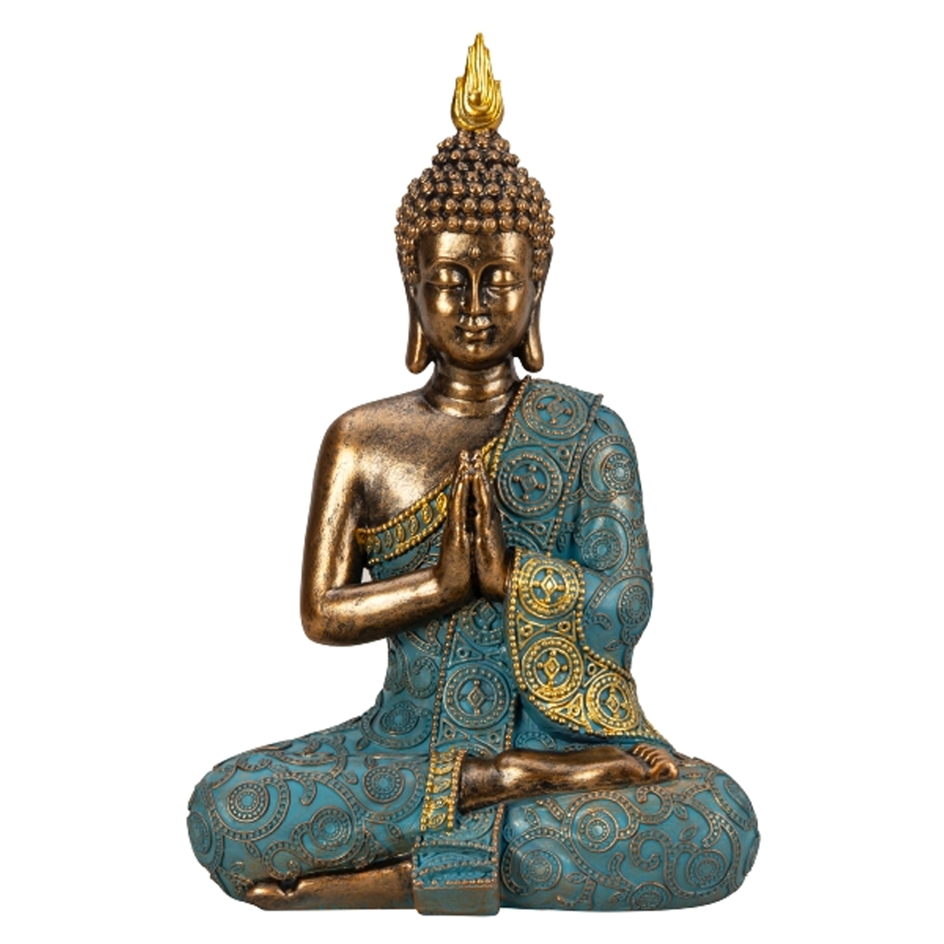 Boeddha beeld Shaman binnen-buiten kunststeen goud-jade 20 x 30 cm