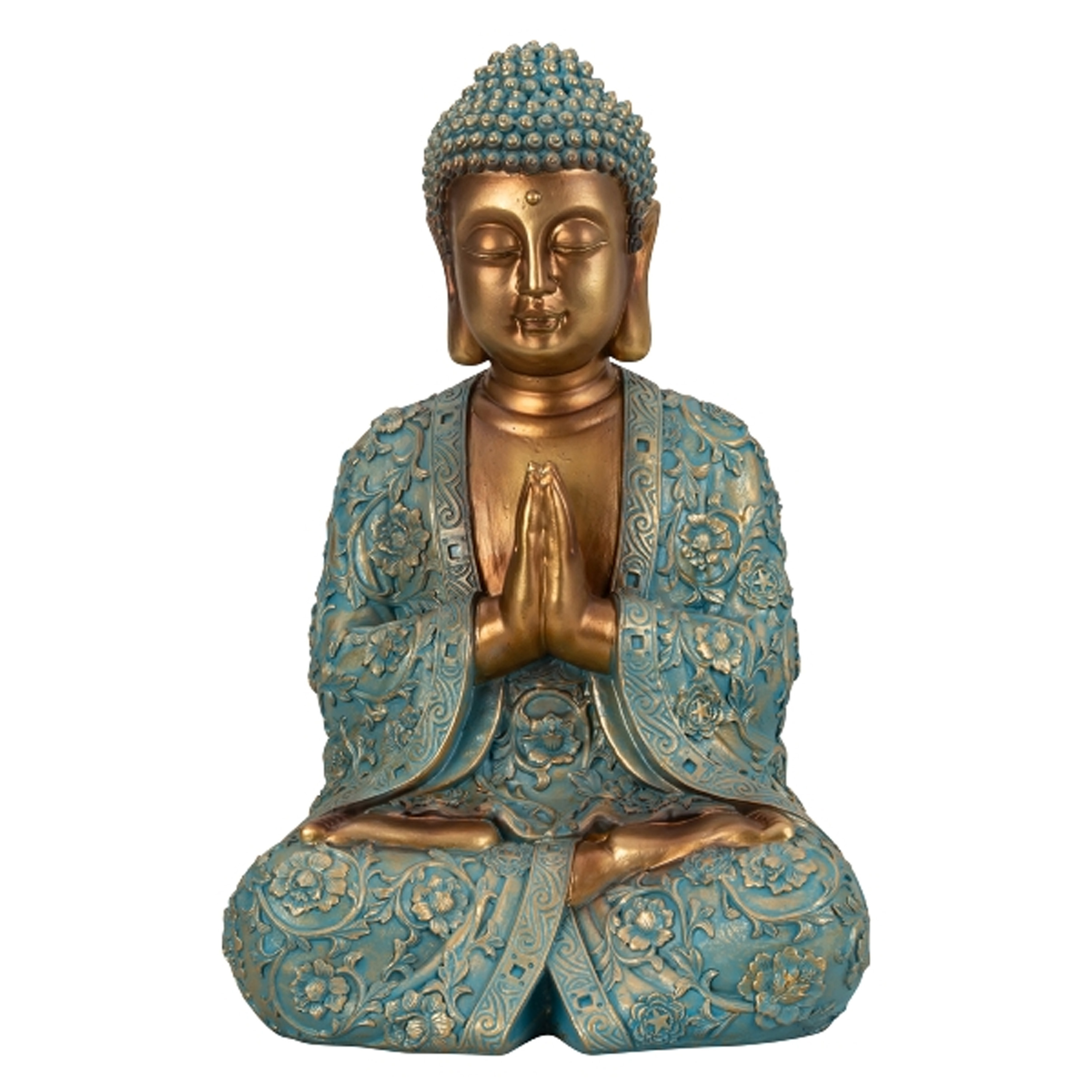 Boeddha beeld Shaman binnen-buiten kunststeen goud-jade 28 x 41 cm