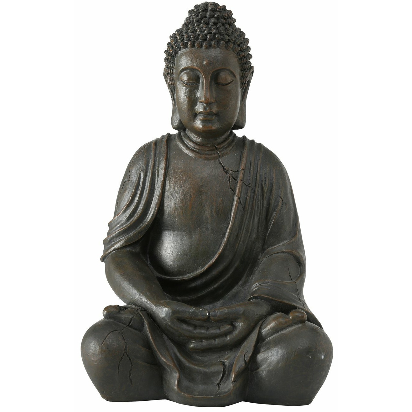 Boeddha beeld Zen binnen-buiten kunststeen antiek donkergrijs 32 x 26 x 50 cm