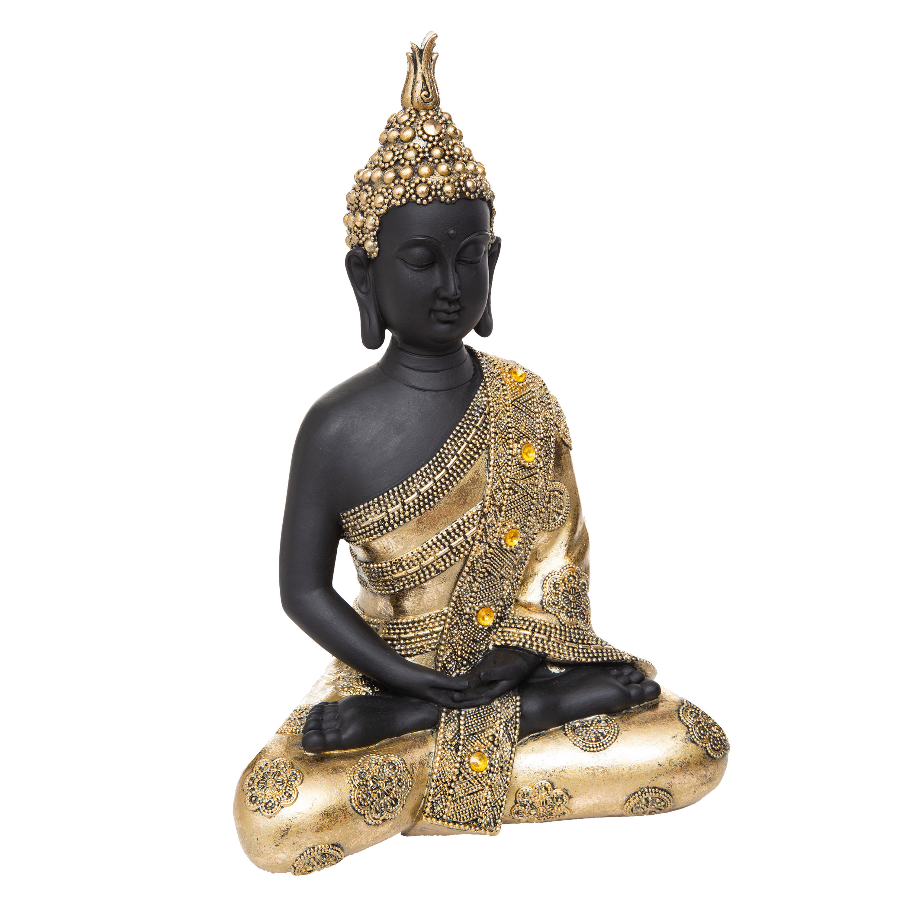 Boeddha beeld zittend binnen-buiten polyresin goud-zwart 34 cm