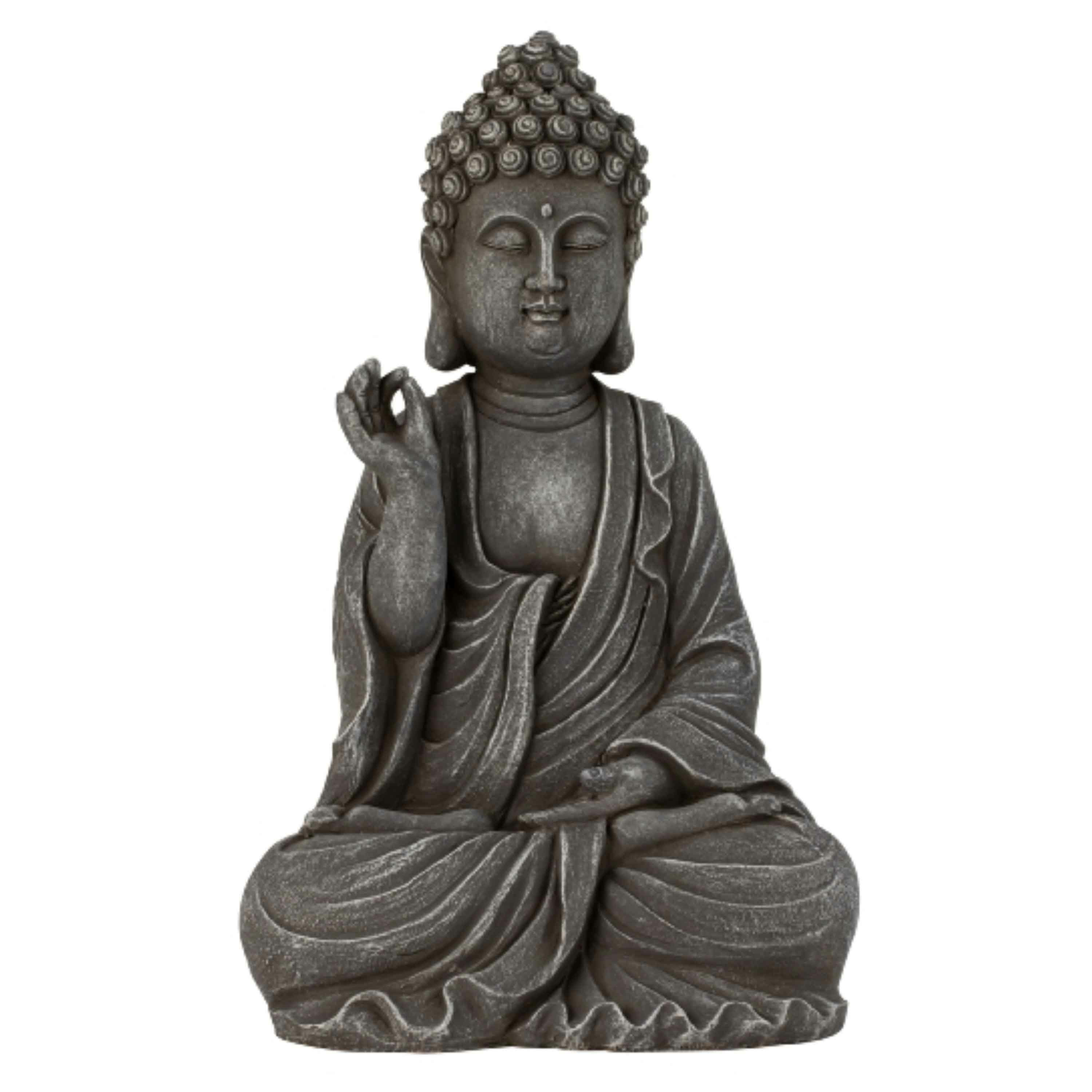 Boeddha beeldje Chill binnen-buiten kunststeen antiek grijs 39 x 24 cm