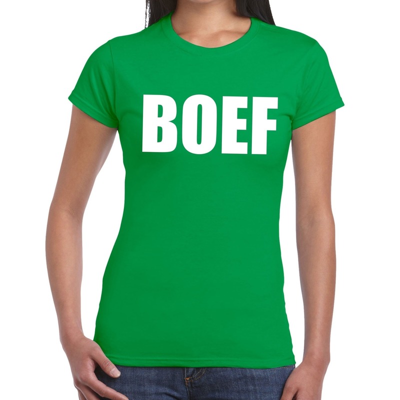Boef tekst t-shirt groen dames