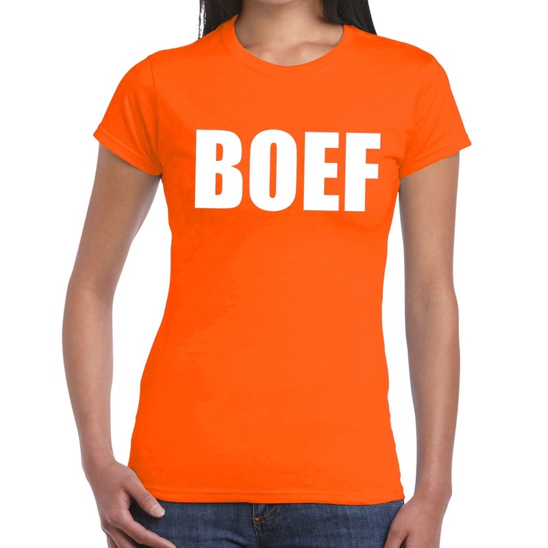 Boef tekst t-shirt oranje dames