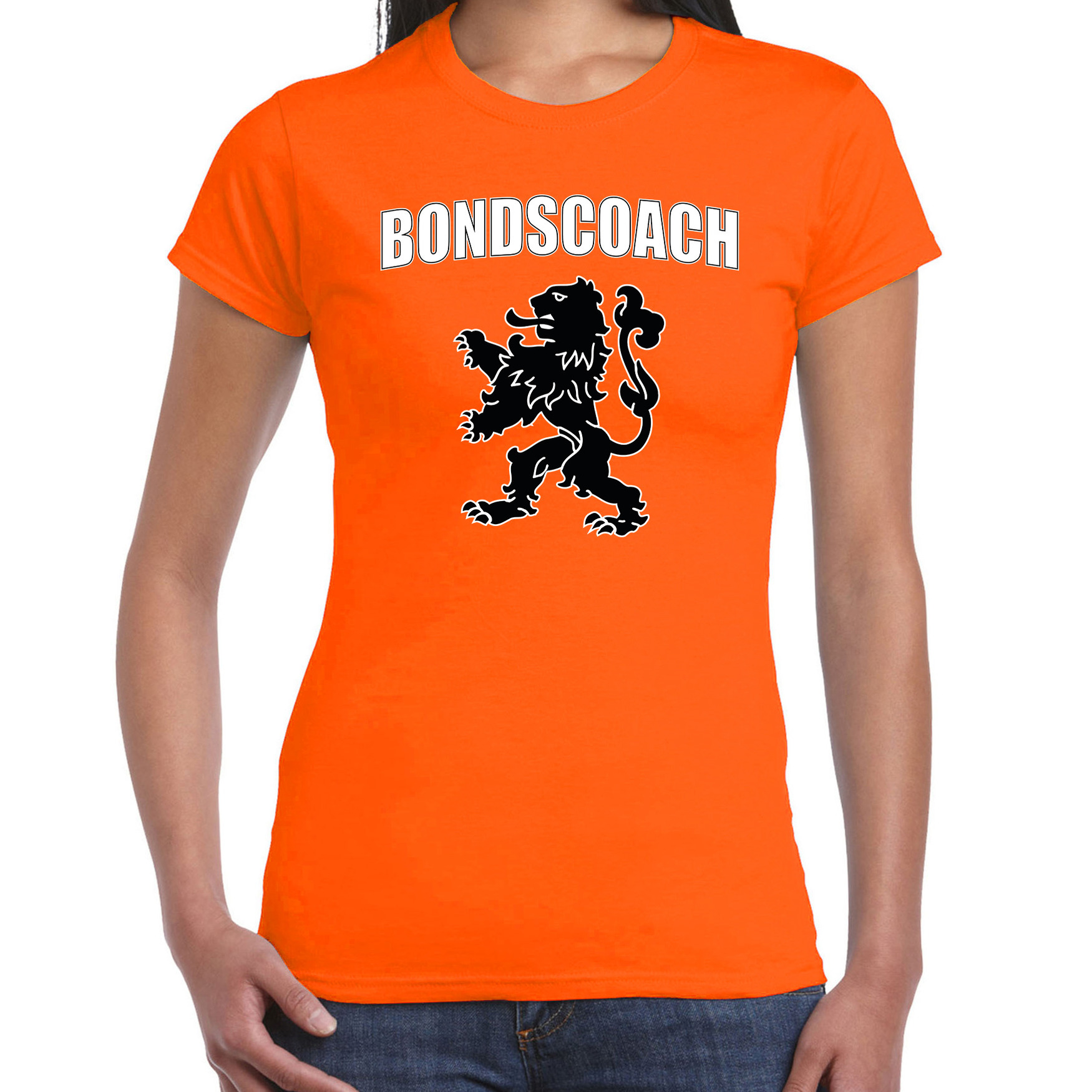 Bondscoach met leeuw oranje t-shirt Holland-Nederland supporter EK- WK voor dames