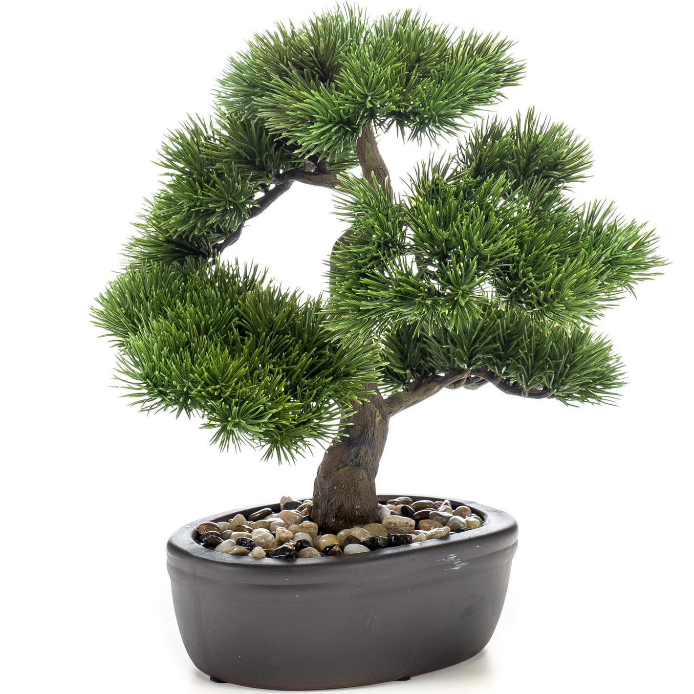 Bonsai boompje Pinus Parviflora kunstplant in ovale kunststof pot 32 cm