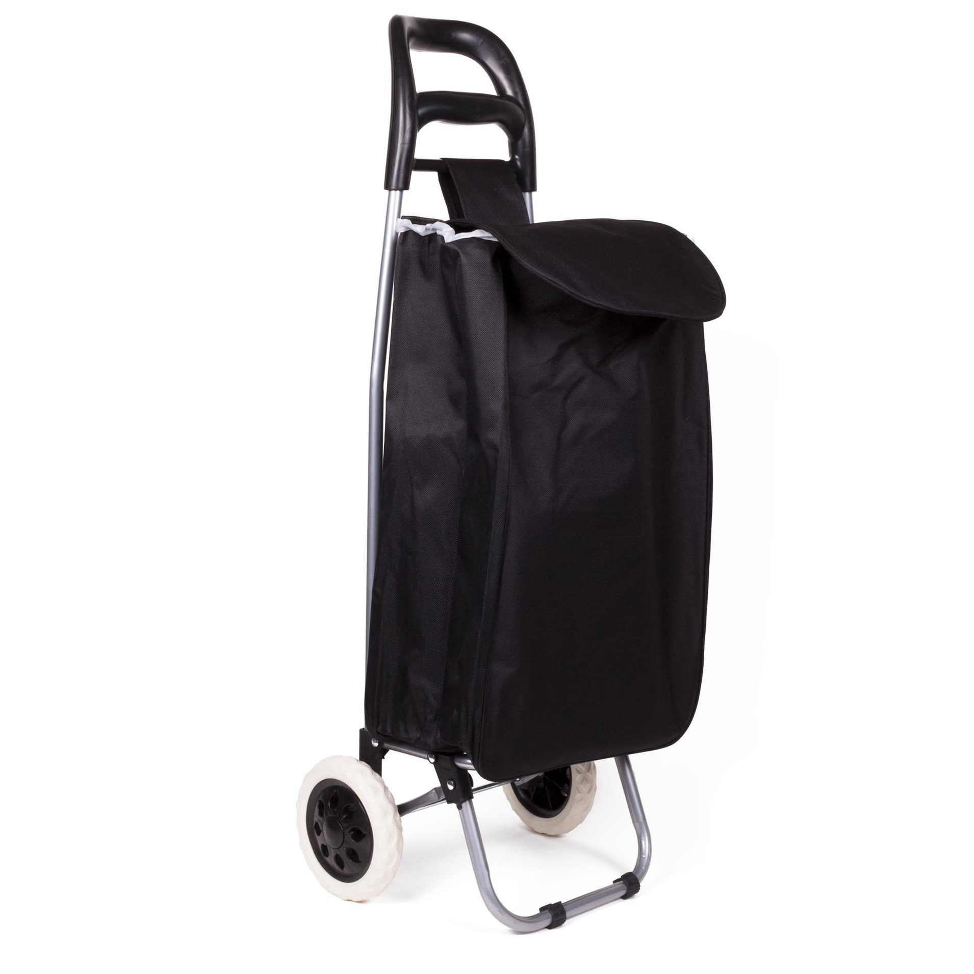 Boodschappen trolley tas inhoud 40 liter zwart met wielen 32 x 21 x 92 cm