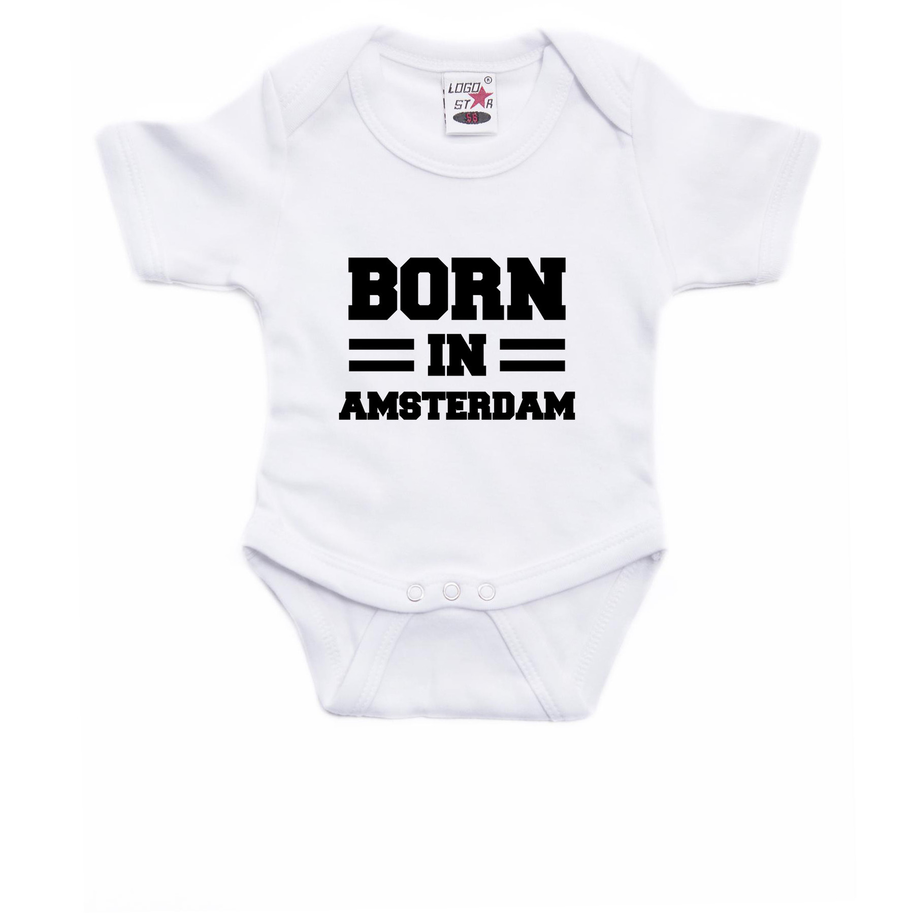Born in Amsterdam cadeau baby rompertje wit jongen-meisje