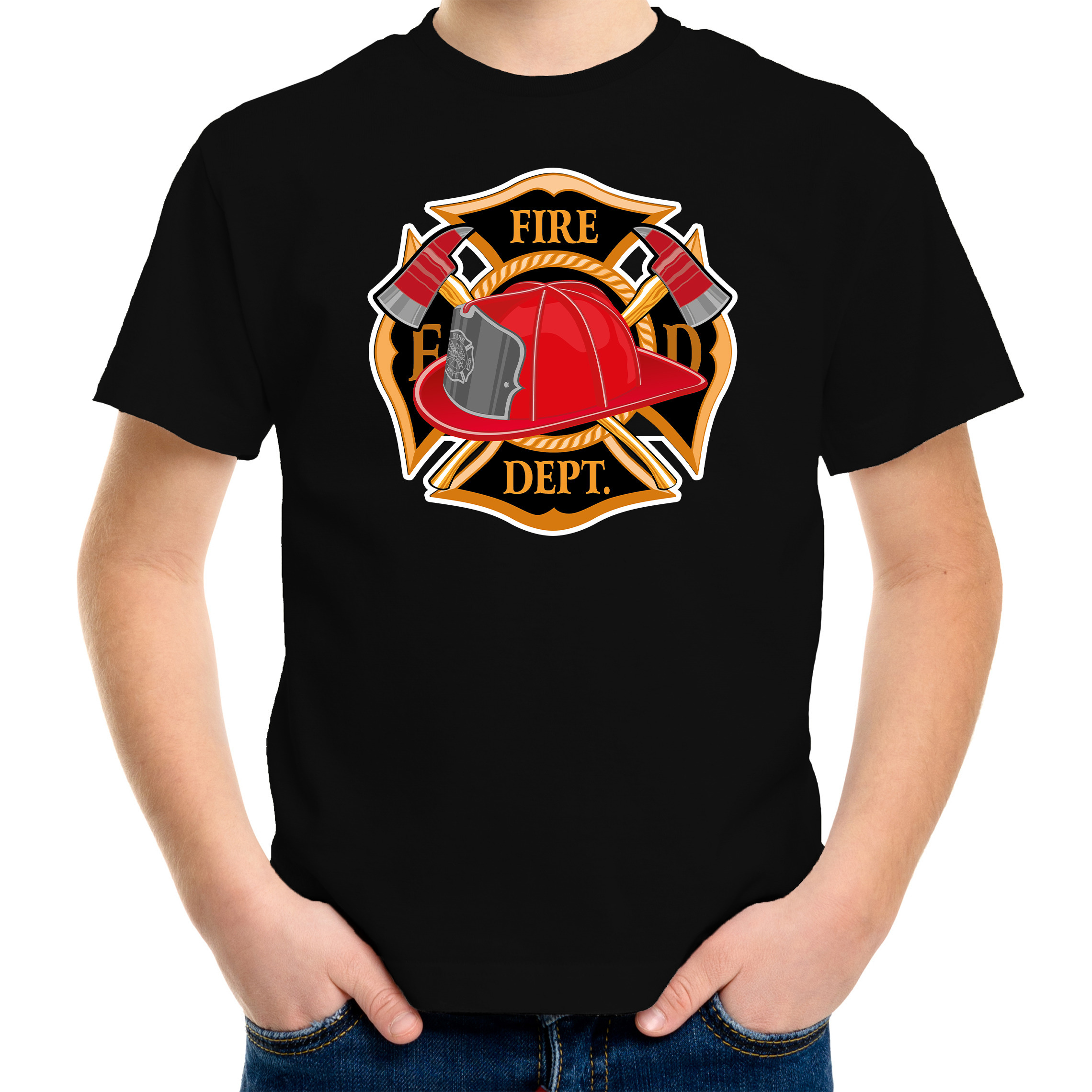Brandweer logo t-shirt-kleding zwart voor kinderen