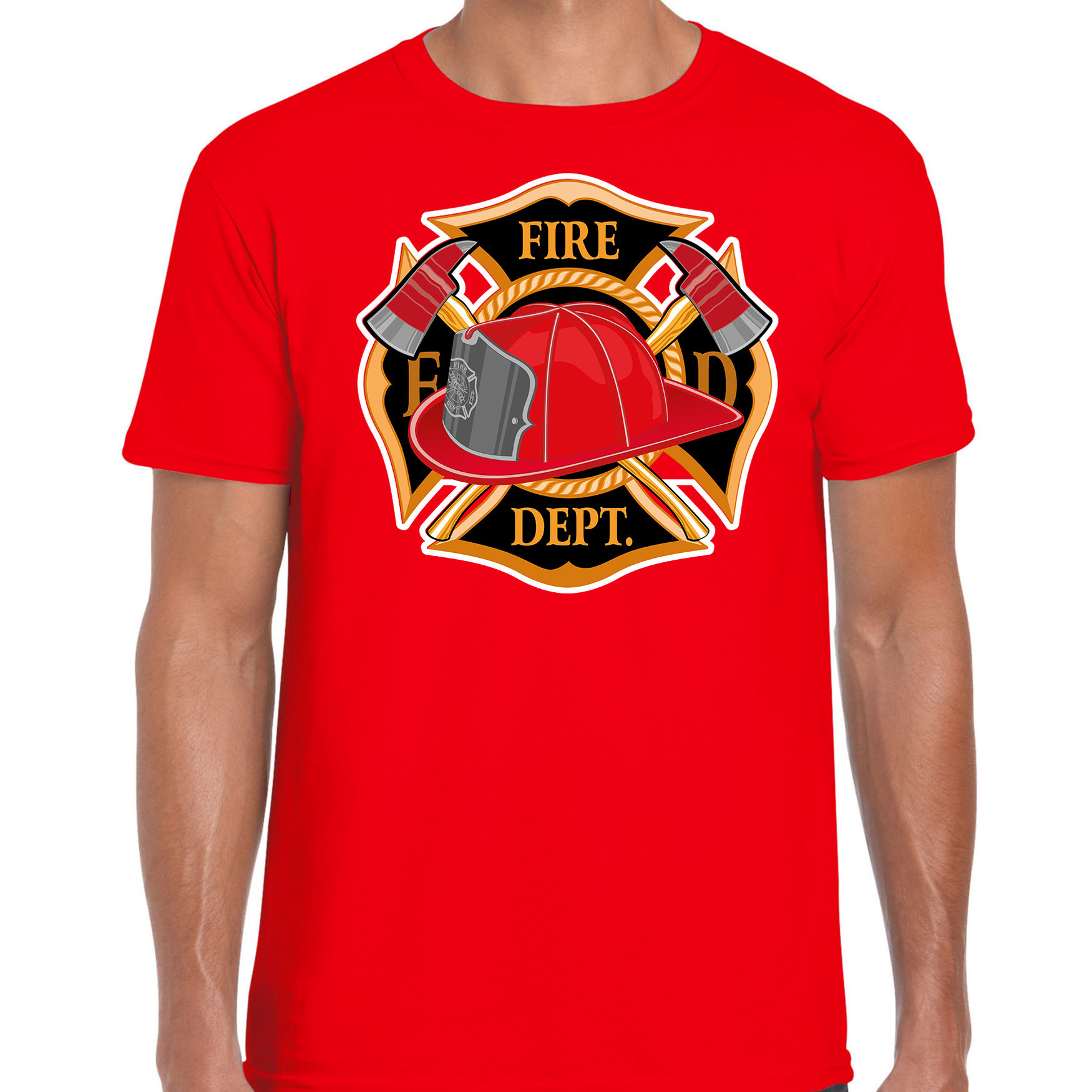 Brandweer logo verkleed t-shirt-outfit rood voor heren