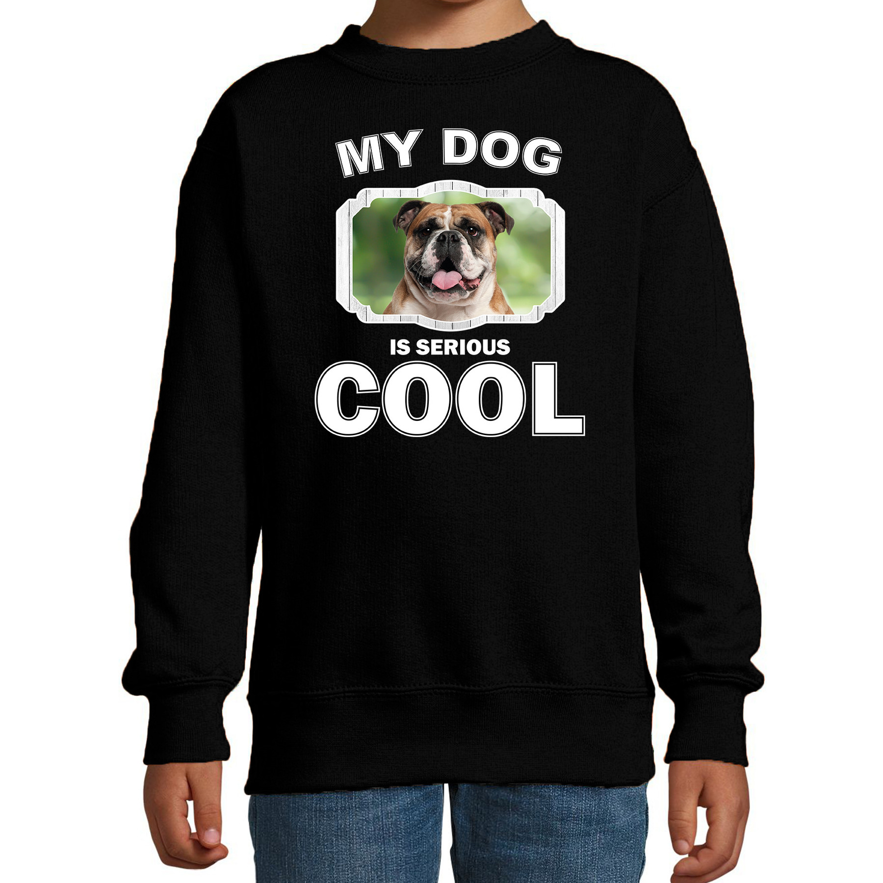 Britse bulldog honden trui-sweater my dog is serious cool zwart voor kinderen