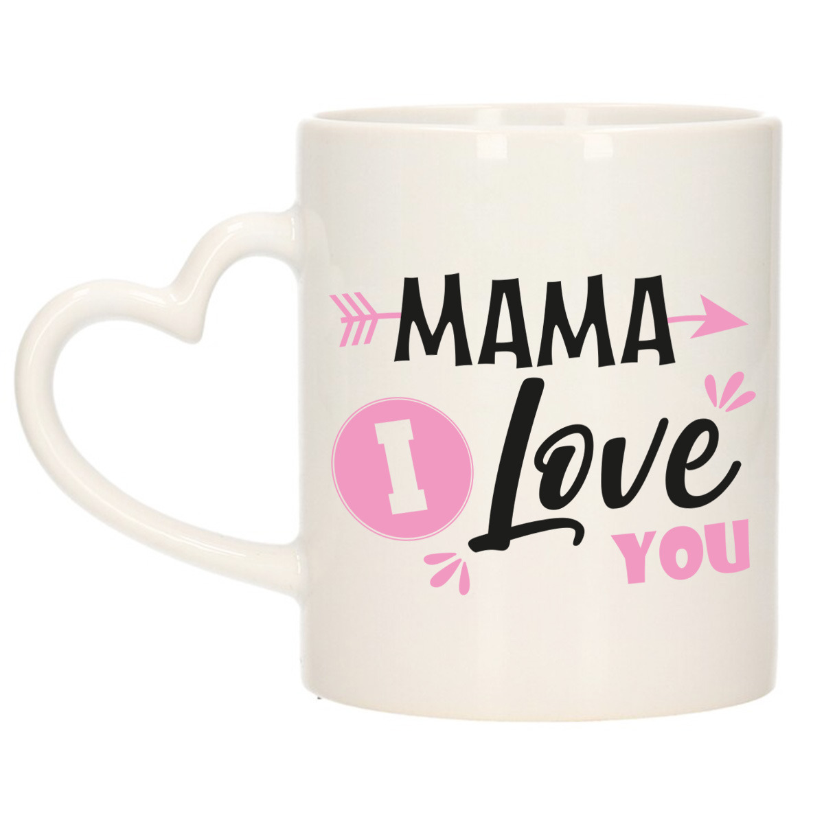 Cadeau koffie-thee mok voor mama roze love hartjes oor keramiek 300 ml Moederdag