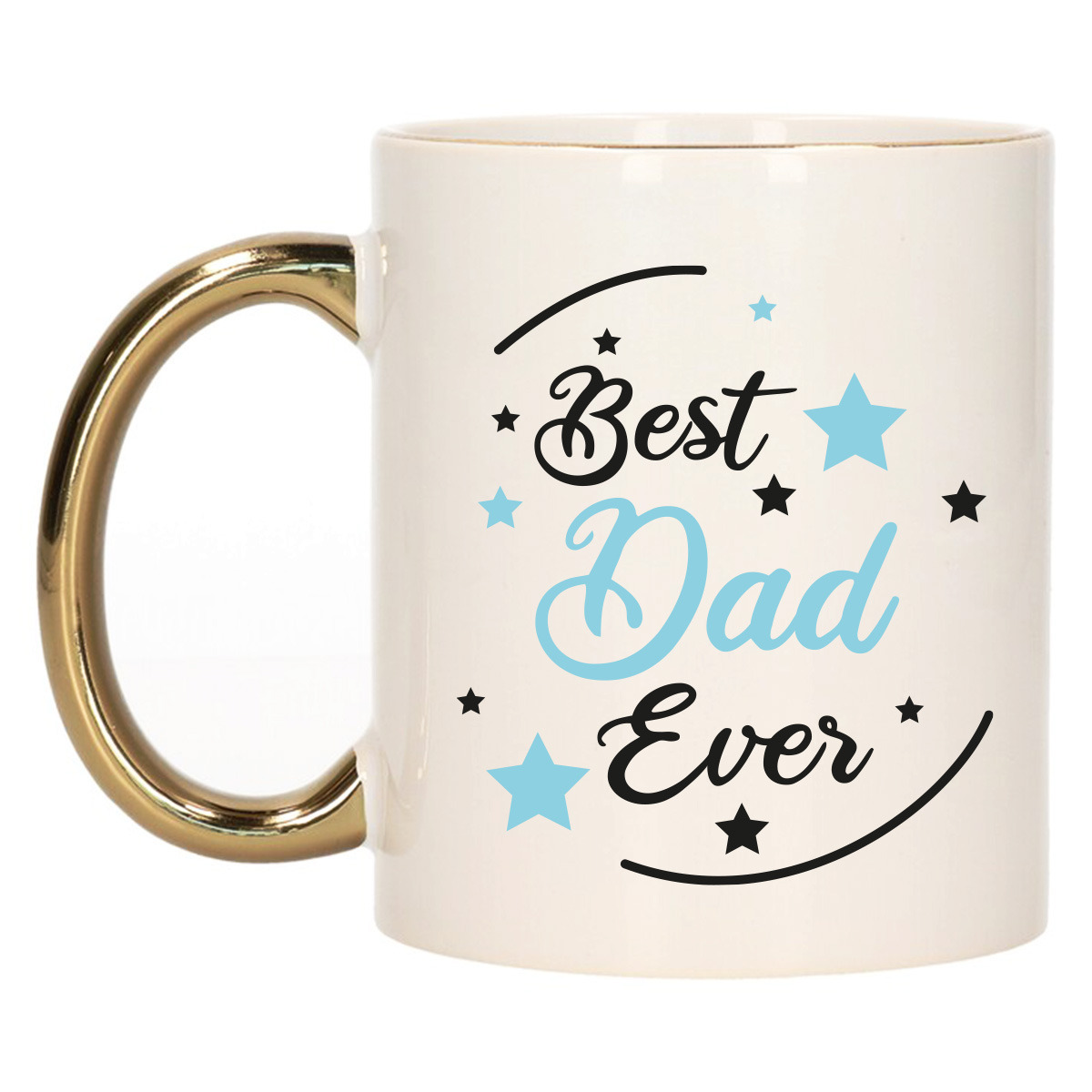 Cadeau koffie-thee mok voor papa blauw met gouden oor de beste keramiek Vaderdag