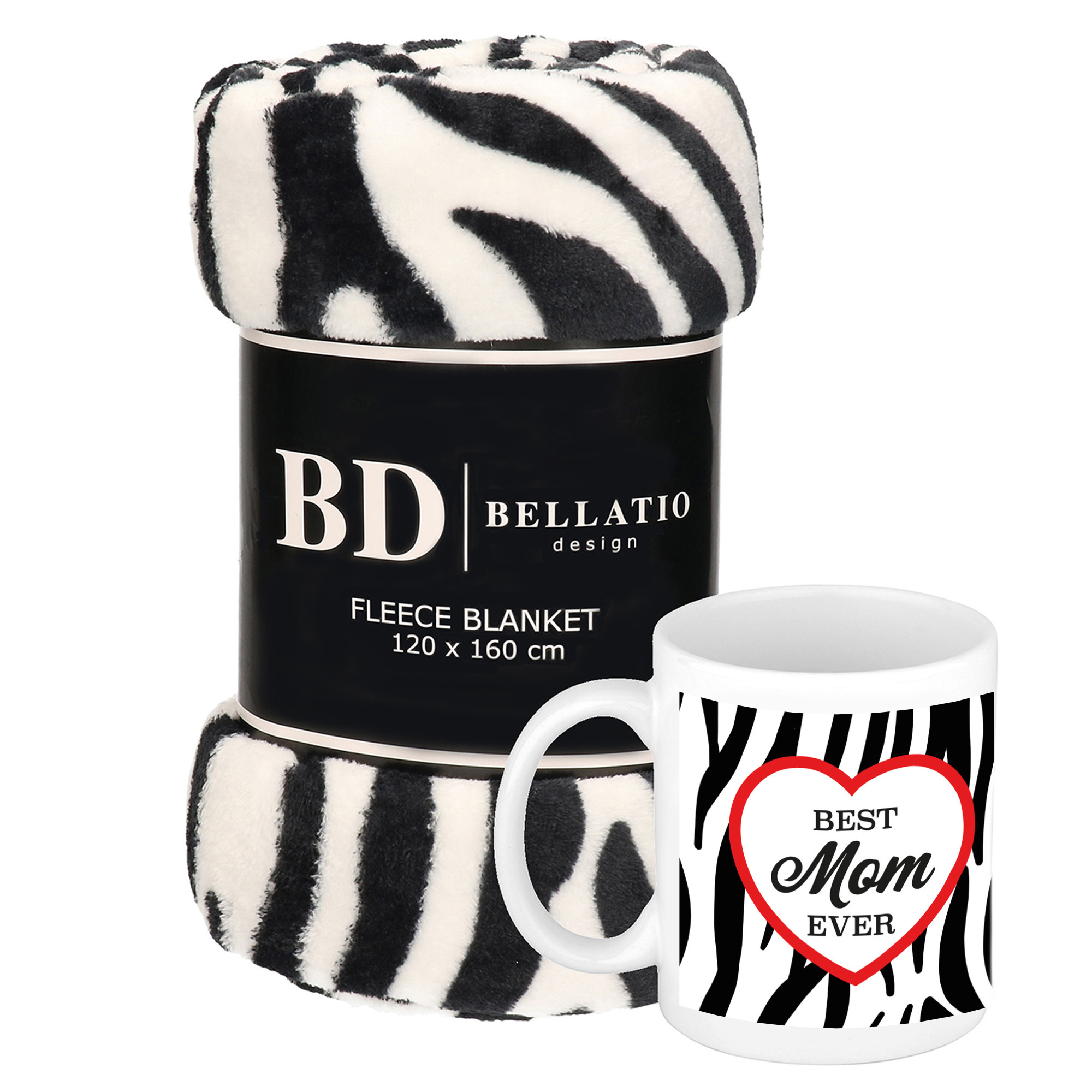 Cadeau moeder set Fleece plaid-deken zebra print met Best mom ever zebraprint mok