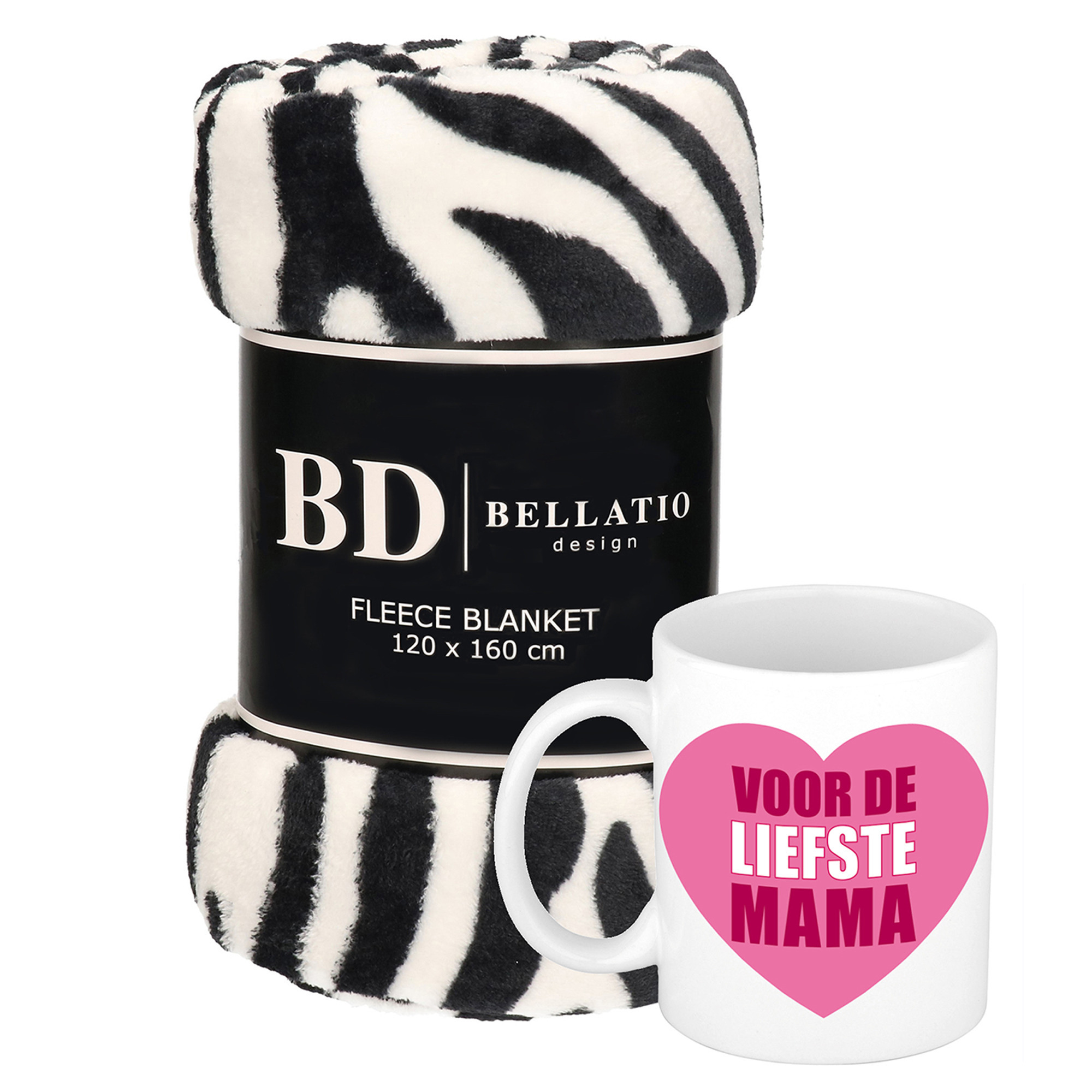 Cadeau moeder set Fleece plaid-deken zebra print met Liefste Mama mok