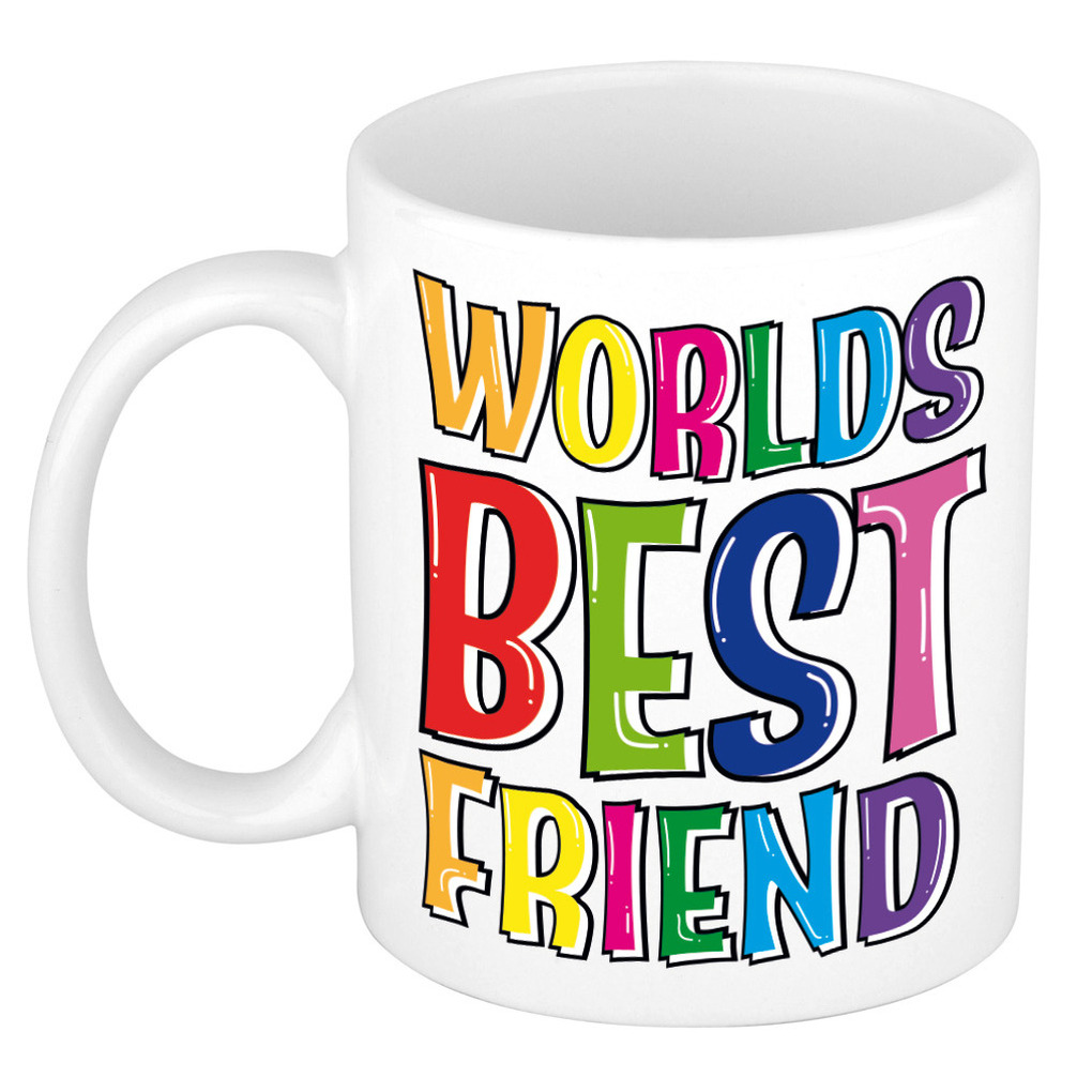 Cadeau mok-beker Worlds Best Friend regenboog 300 ml voor vriend of vriendin