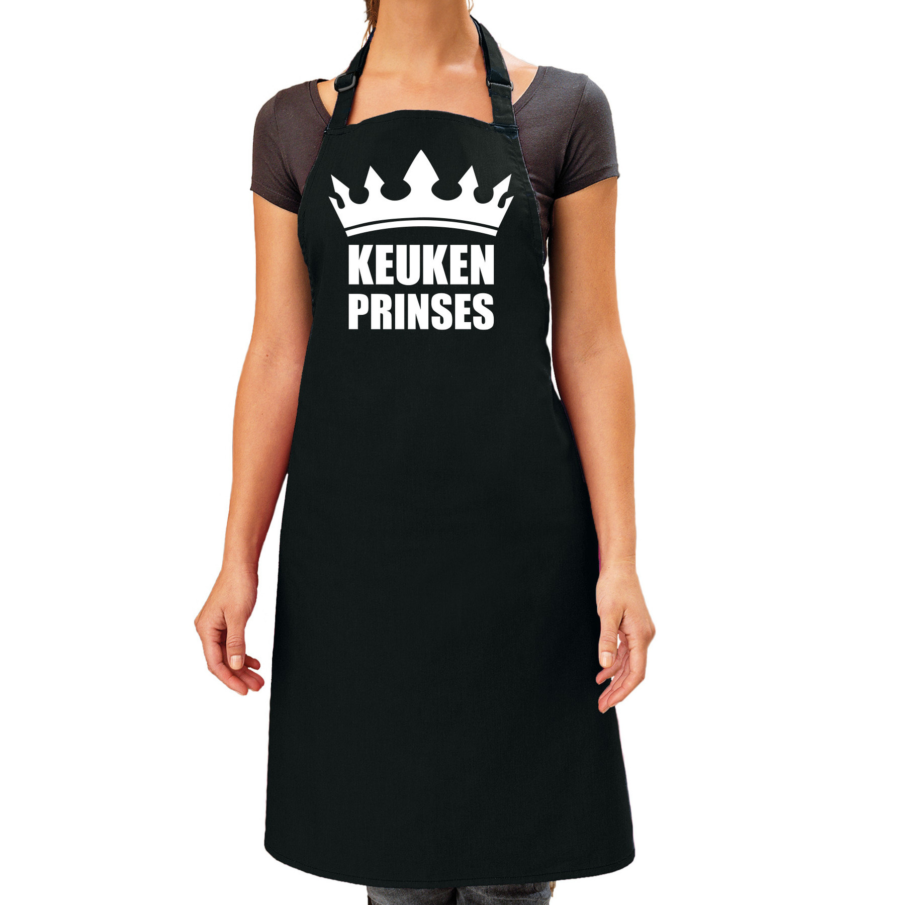 Cadeau schort voor dames keuken prinses zwart keukenschort verjaardag
