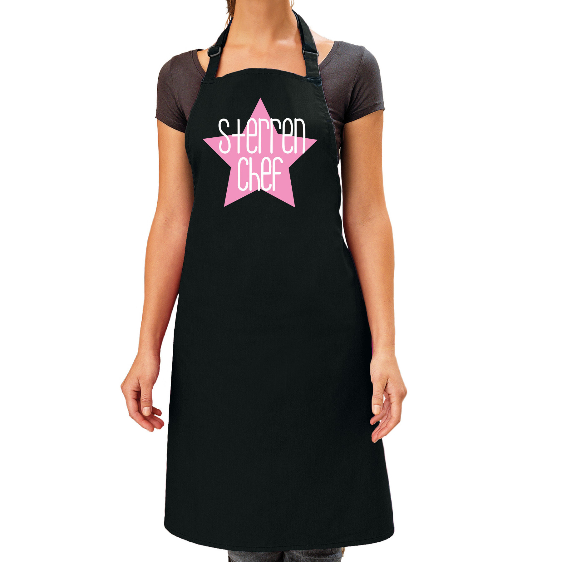 Cadeau schort voor dames sterren chef roze keukenschort barbecue keukenprinses