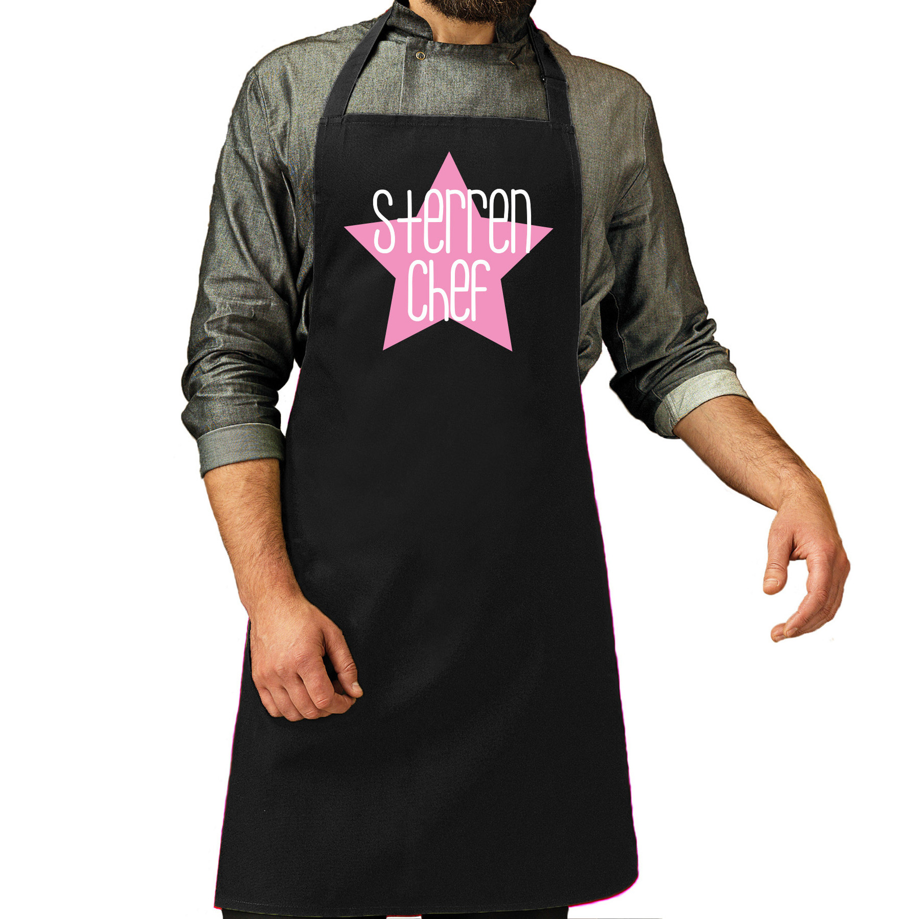 Cadeau schort voor heren sterren chef roze keukenschort barbecue keukenprins