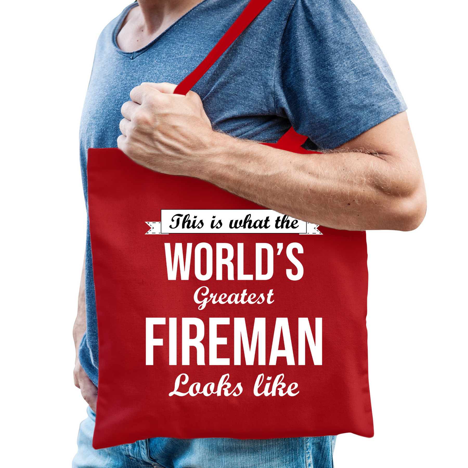 Cadeau tas voor brandweerman rood katoen 42 x 38 cm brandweer