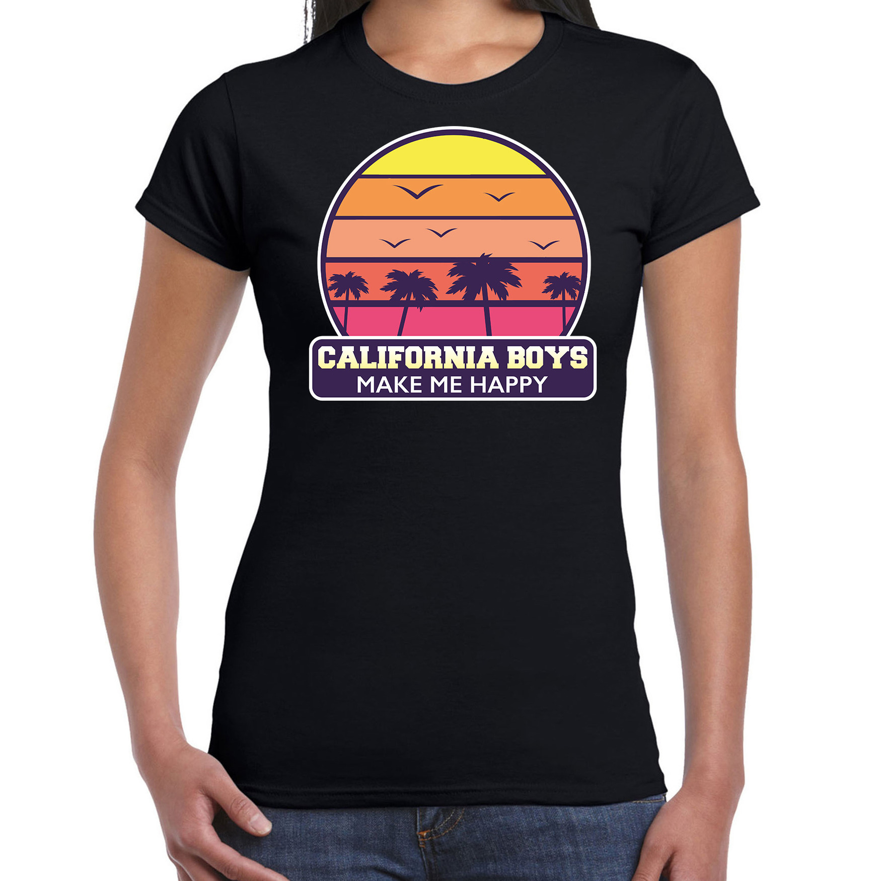 California boys zomer t-shirt-shirt California boys make me happy zwart voor dames