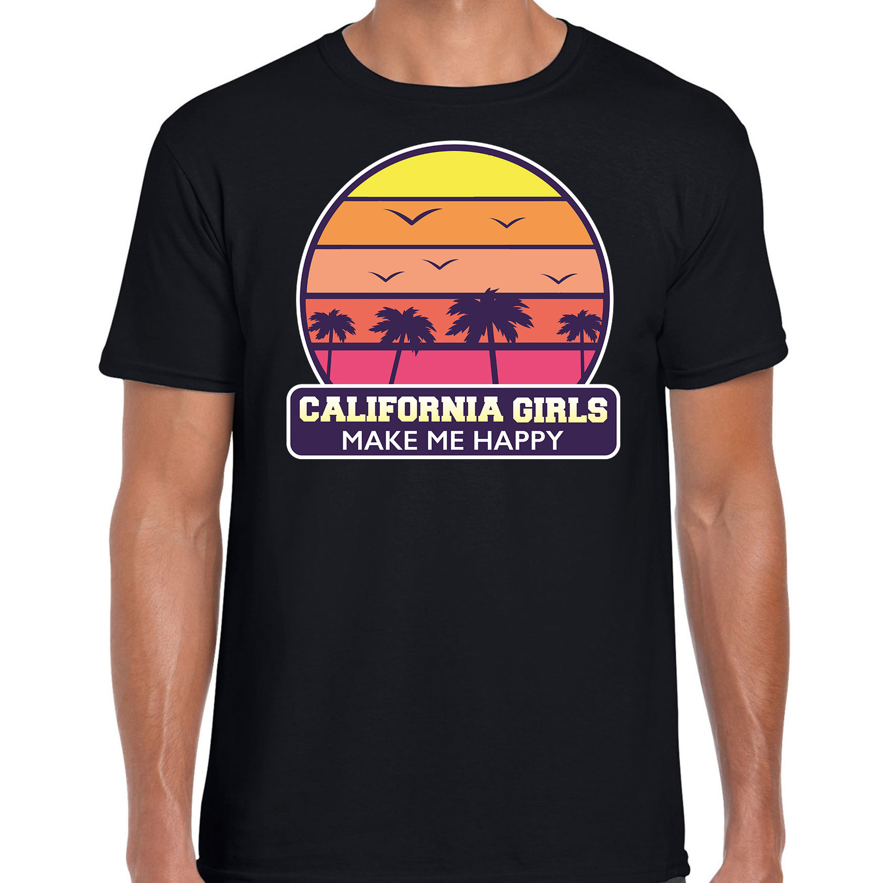 California girls zomer t-shirt-shirt California girls make me happy zwart voor heren