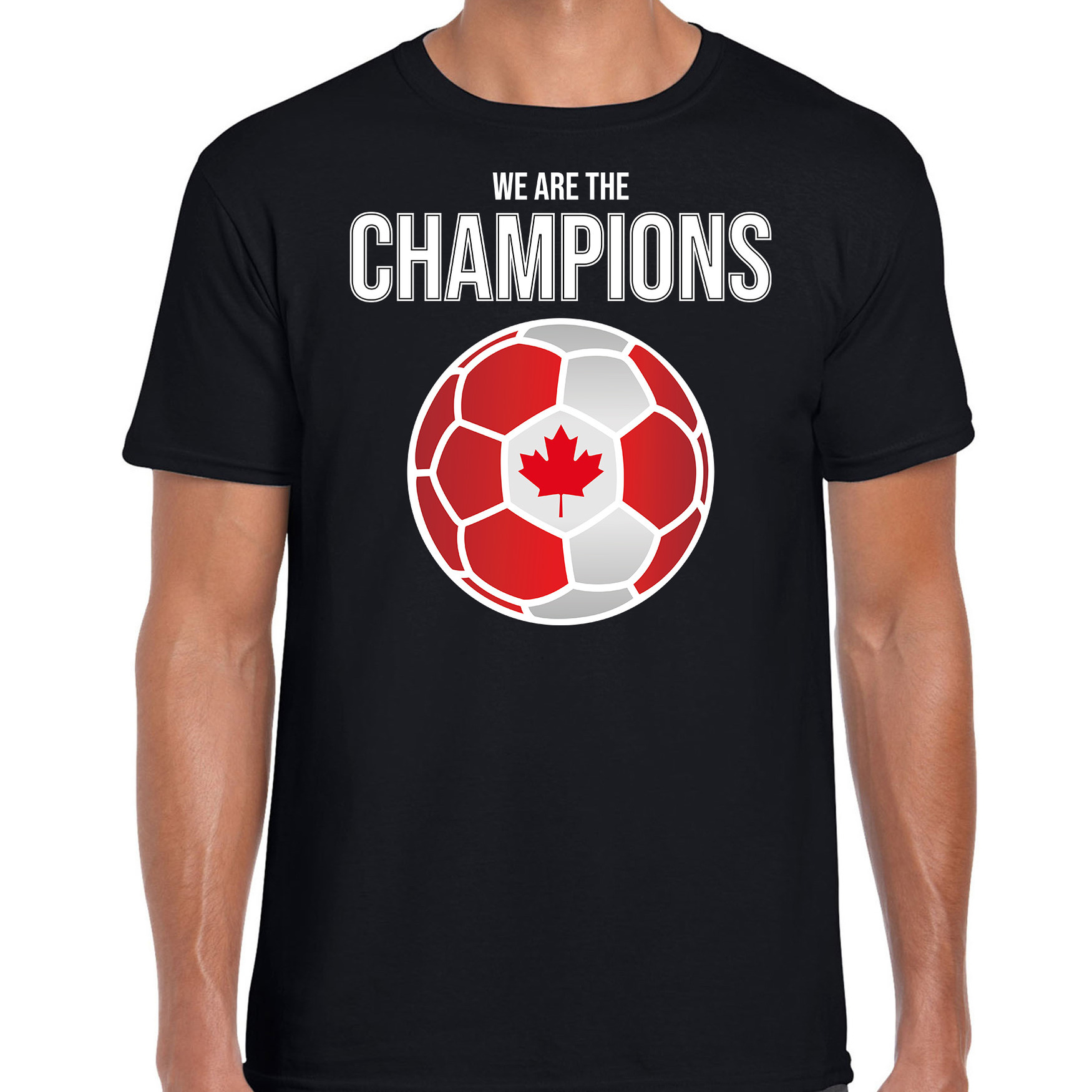 Canada WK supporter t-shirt we are the champions met Canadese voetbal zwart heren