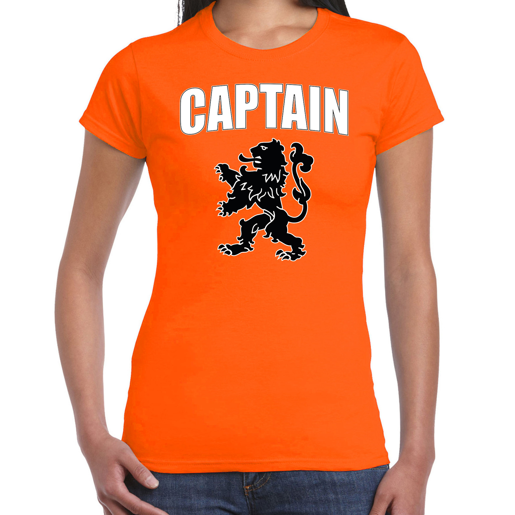 Captain met leeuw oranje t-shirt Holland-Nederland supporter EK- WK voor dames