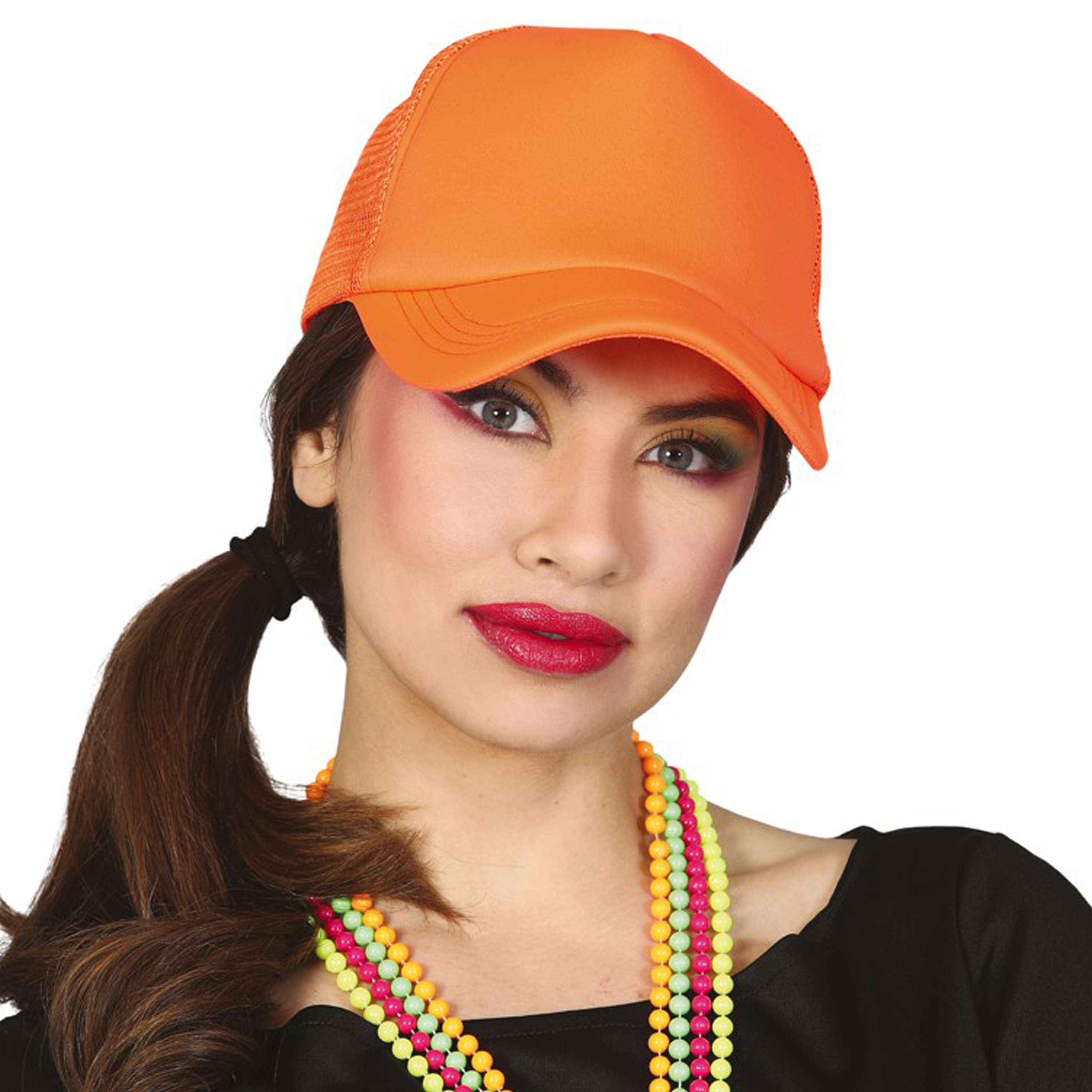 Carnaval baseballcap petje fluor oranje verkleed accessoires volwassenen Eighties-disco