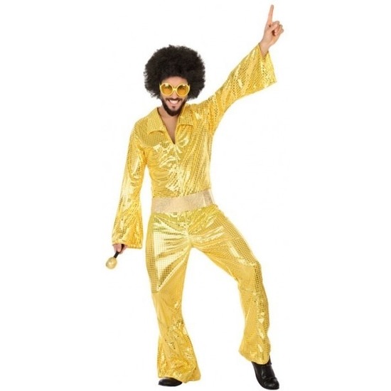 Carnaval disco verkleedkleding gouden pailletten jumpsuit voor heren