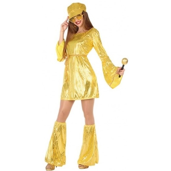 Carnaval disco verkleedkleding gouden pailletten jurkje voor dames