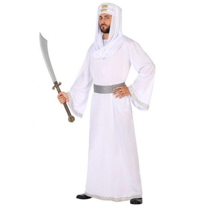 Carnaval-feest Arabische strijder-prins Hassan verkleedoutfit wit-zilver voor heren