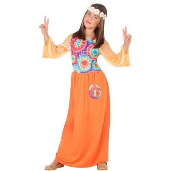 Carnaval-feest hippie verkleedoutfit oranje voor meisjes