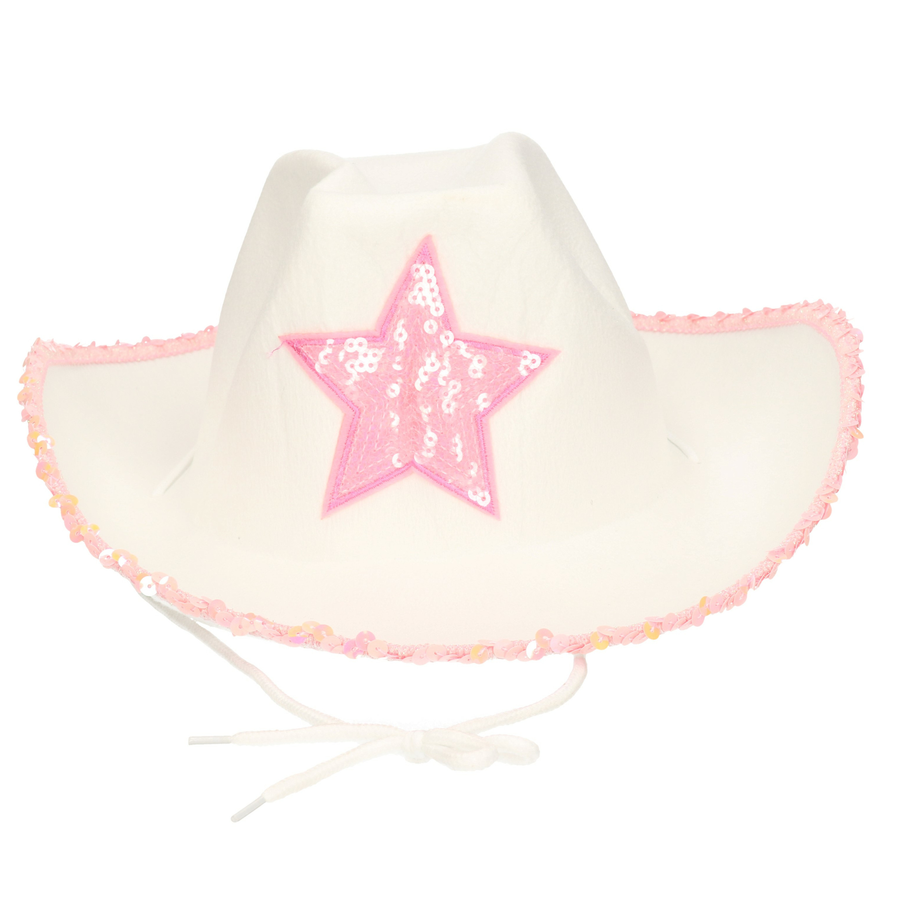 Carnaval verkleed Cowboy hoed Stars wit-roze voor volwassenen Western thema