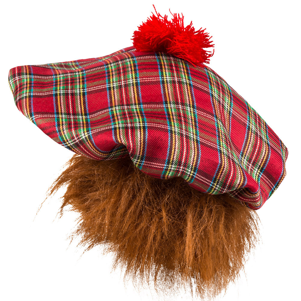 Carnaval verkleed hoed-baret in Schotse ruit rood polyester heren Schotland met rood-bruin