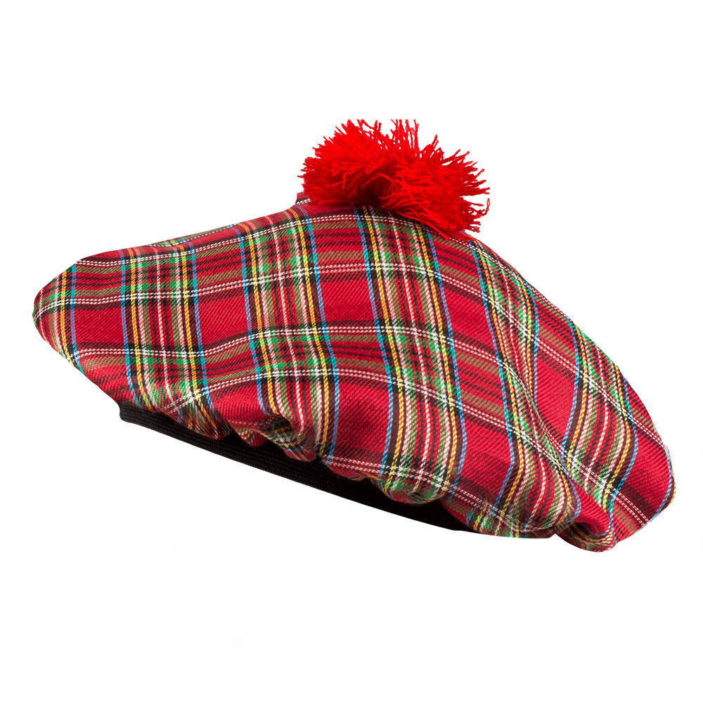 Carnaval verkleed hoed-baret in Schotse ruit rood polyester heren Schotland