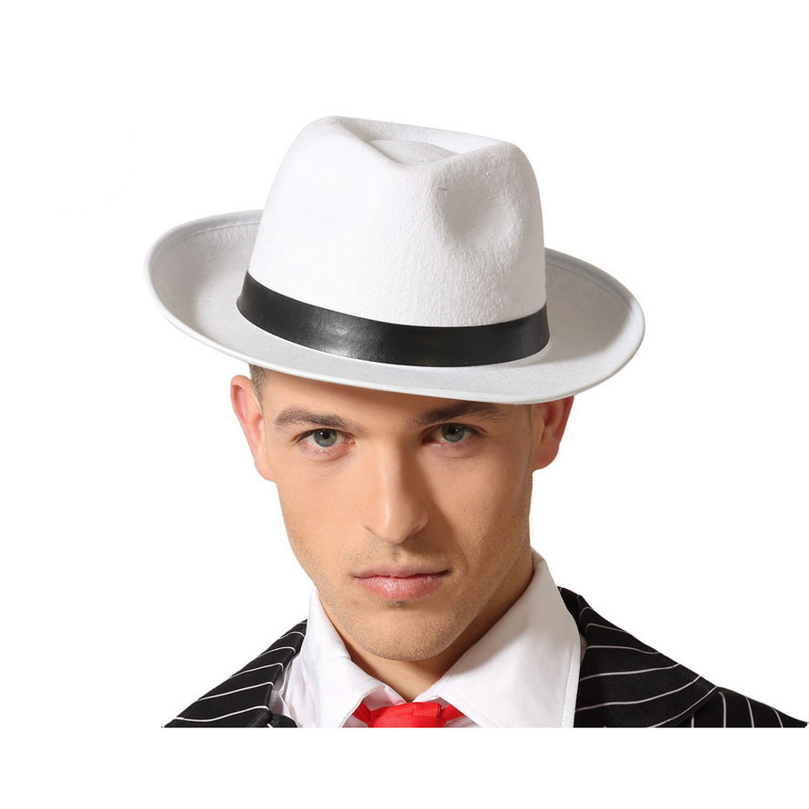 Carnaval verkleed hoed voor een Maffia-gangster wit polyester heren-dames