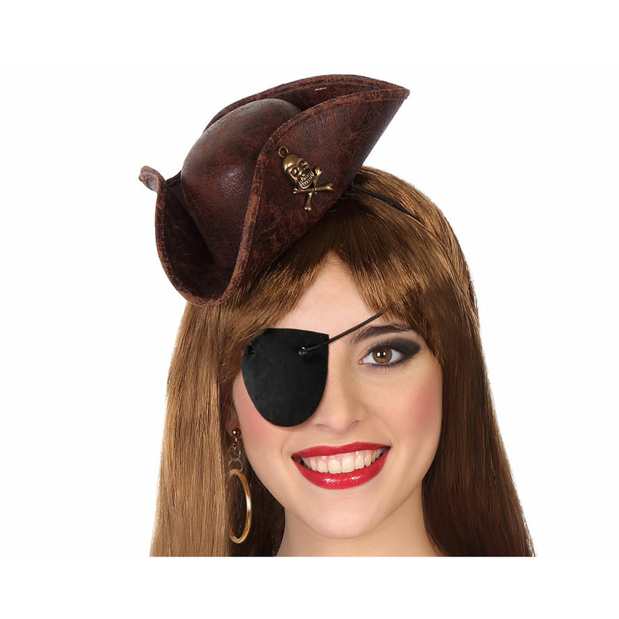 Carnaval verkleed mini hoedje voor een Piraat bruin diadeem dames