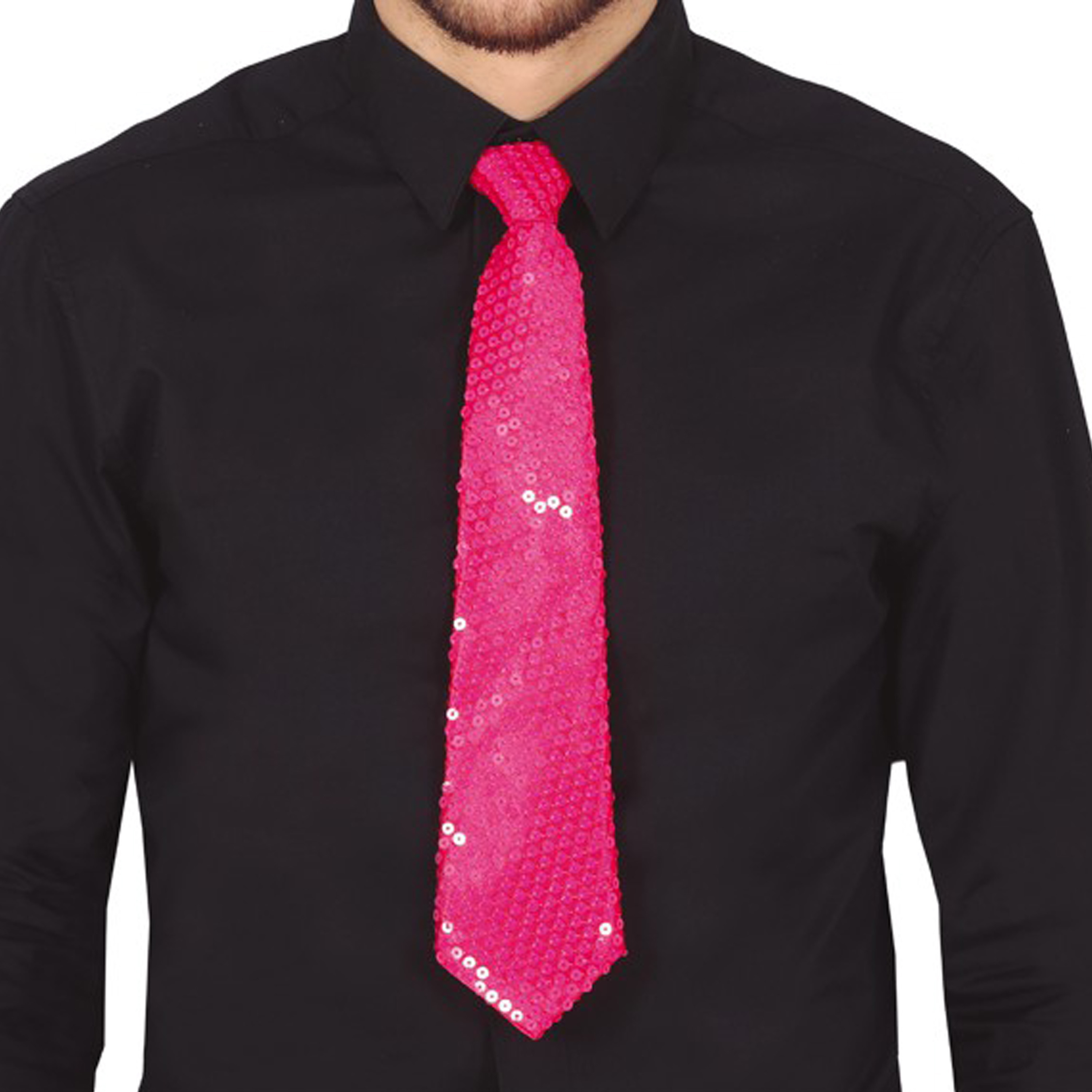 Carnaval verkleed stropdas met pailletten neon roze polyester volwassenen-unisex