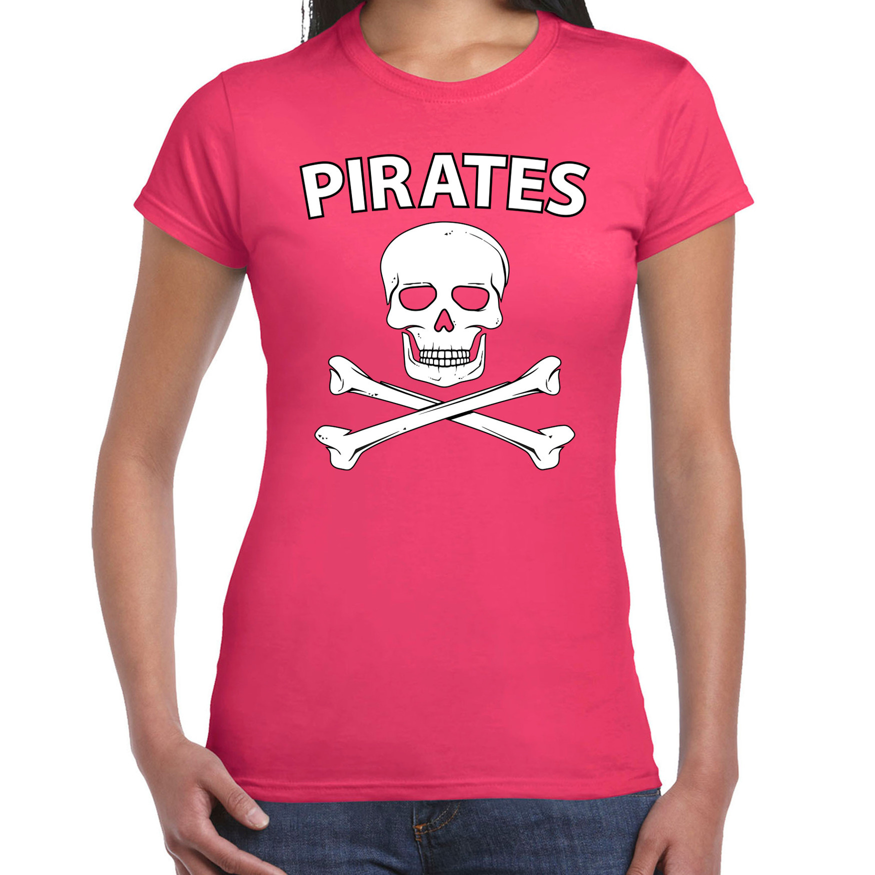 Carnavalskleding fout piraten shirt roze dames