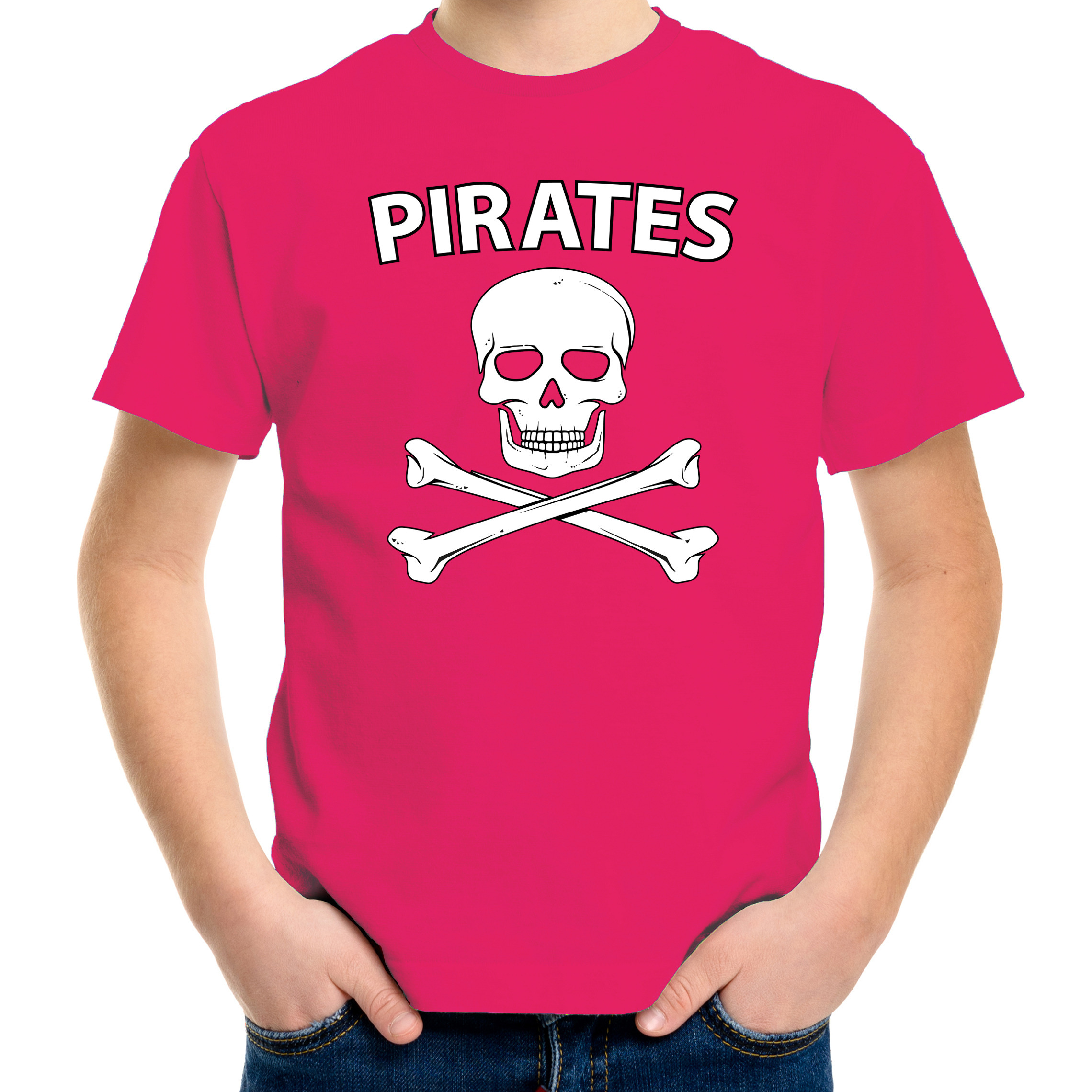 Carnavalskleding fout piraten shirt roze kids