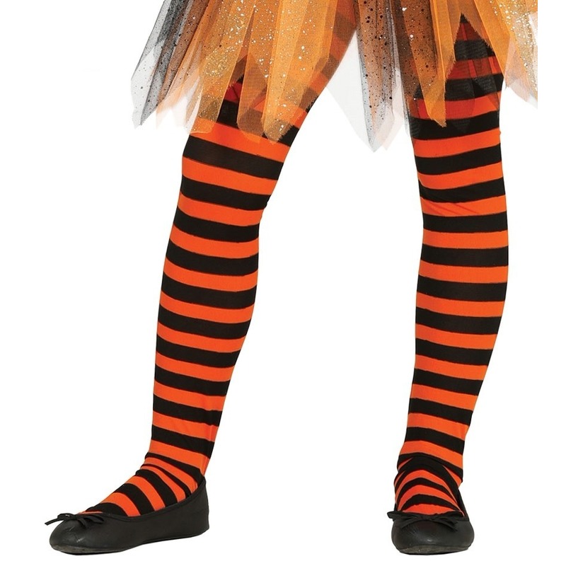 Carnavalskleding-Halloween oranje-zwarte heksen panties-maillots verkleedaccessoire voor meisjes