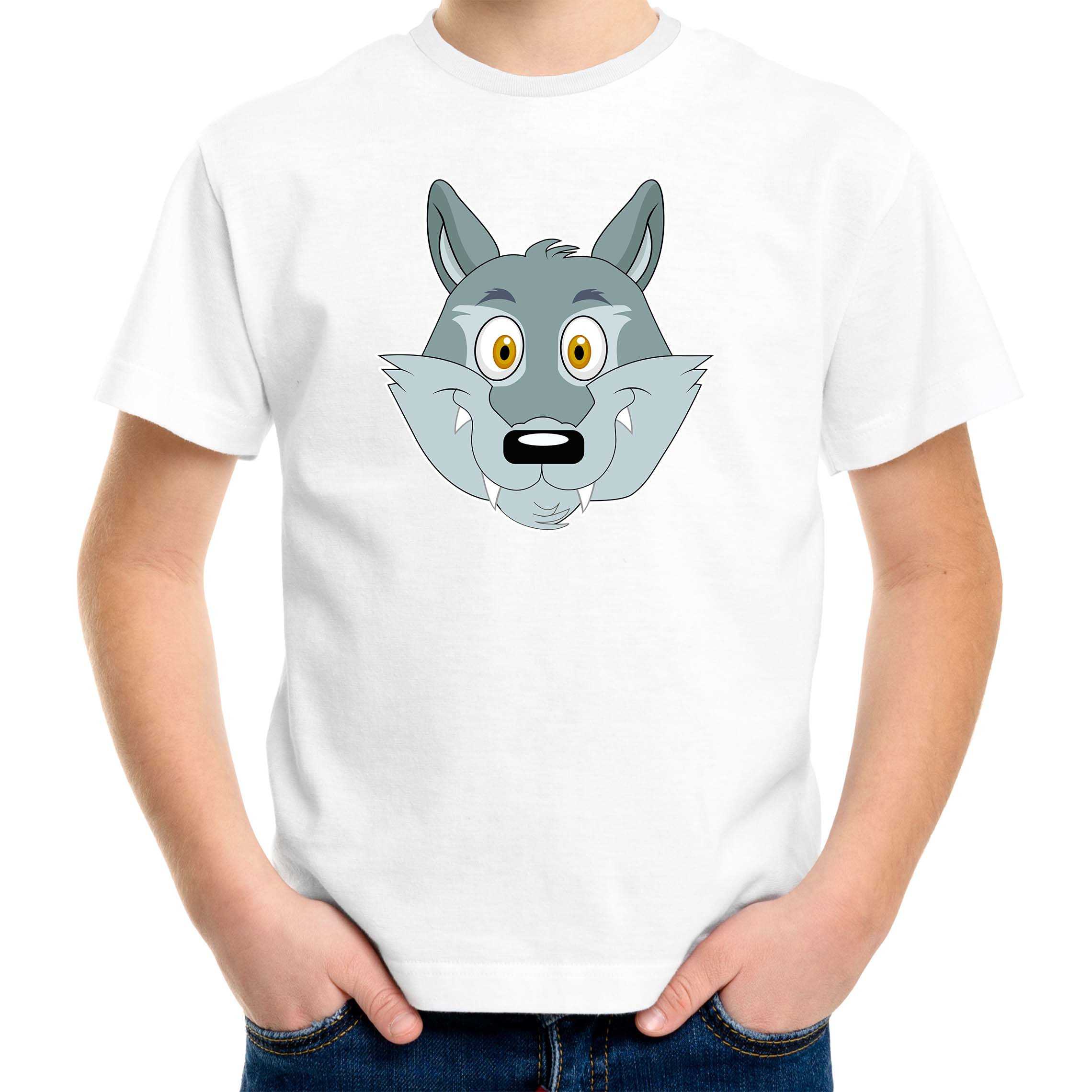 Cartoon wolf t-shirt wit voor jongens en meisjes Cartoon dieren t-shirts kinderen
